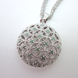 Emerald Sterling Silver Puffed Circle with Multi-chain